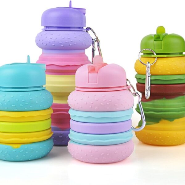 Burger-Shaped Expandable Silicone Water Bottle- 450ML