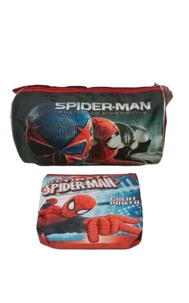 Cartoon Printed Kids Duffle Bag & A4 Pouch Combo- Spidy