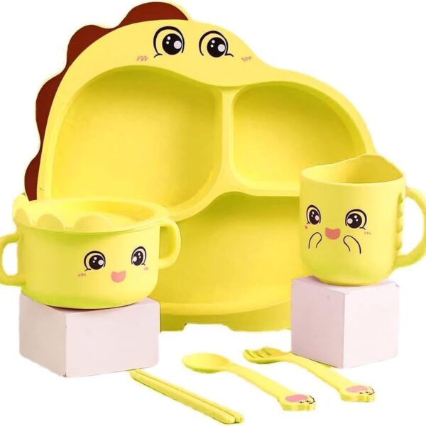Dinosaur-Shaped Toddler Silicone Suction Mealtime Dish Set