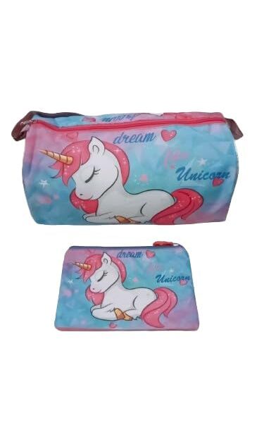 Cartoon Printed Kids Duffle Bag & A4 Pouch Combo- Unicorn