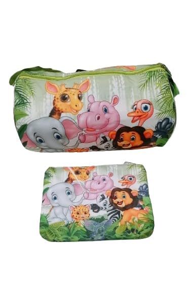 Stylish Cartoon Printed Kids Duffle Bag & A4 Pouch Combo- Jungle Boys