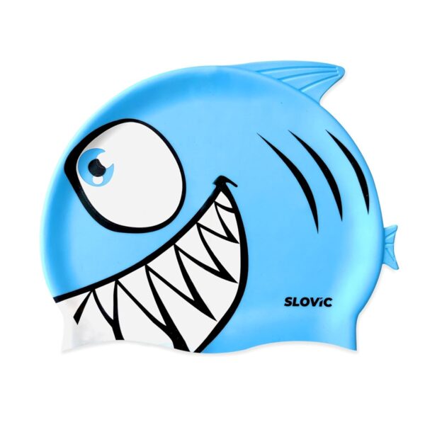 Waterproof Silicone Kids Swimming Cap With Ear Plugs & Nose Clip- Blue Shark