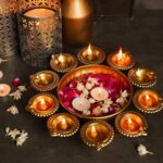 KidsZeeNie 14 inch decorative urli bowl with 10 diya holders for Diwali