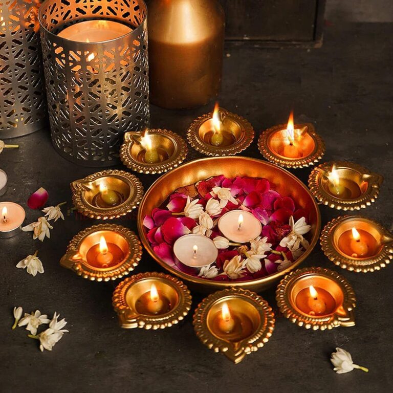KidsZeeNie 14 inch decorative urli bowl with 10 diya holders for Diwali