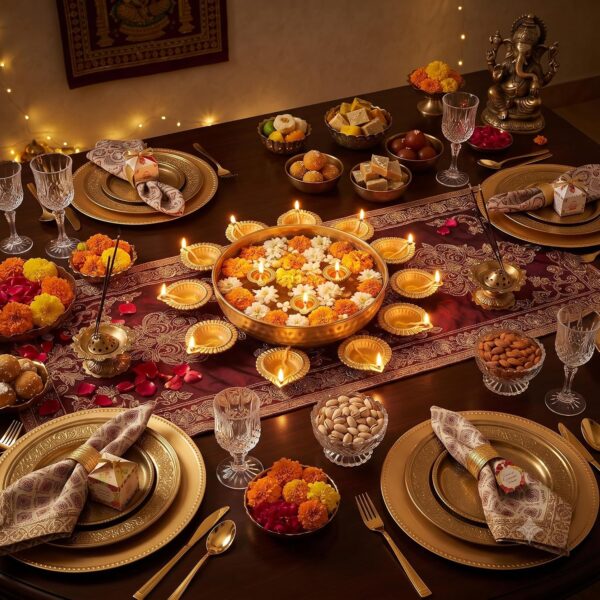 KidsZeeNie 14 inch decorative urli bowl with 10 diya holders for Diwali